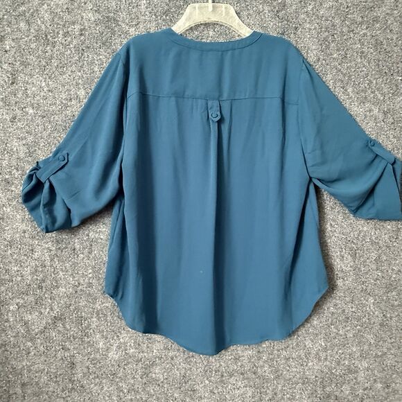 Torrid Harper 3/4 Sleeve Blouse Sz L Teal  Front Pockets Pullover Drapey - Picture 7 of 12
